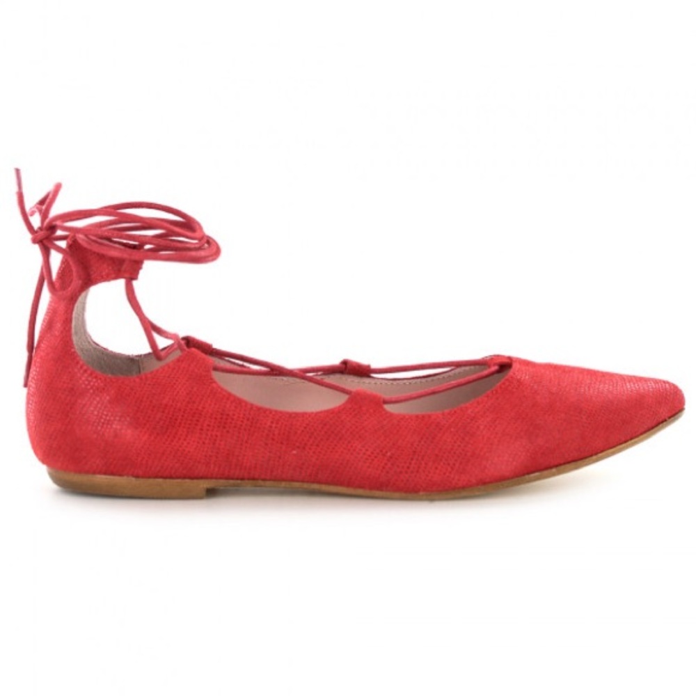 NIB Made in Italy Exotic Red Ghillie Lace Up Flats - Picture 5 of 5